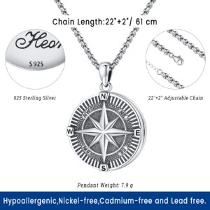 Eusense Compass Necklace 925 Sterling Silver Jewelry Compass Locket Necklace for Women Picture Locket Necklace that Holds Pictures Compass Jewelry Compass Pendant Necklace for Men