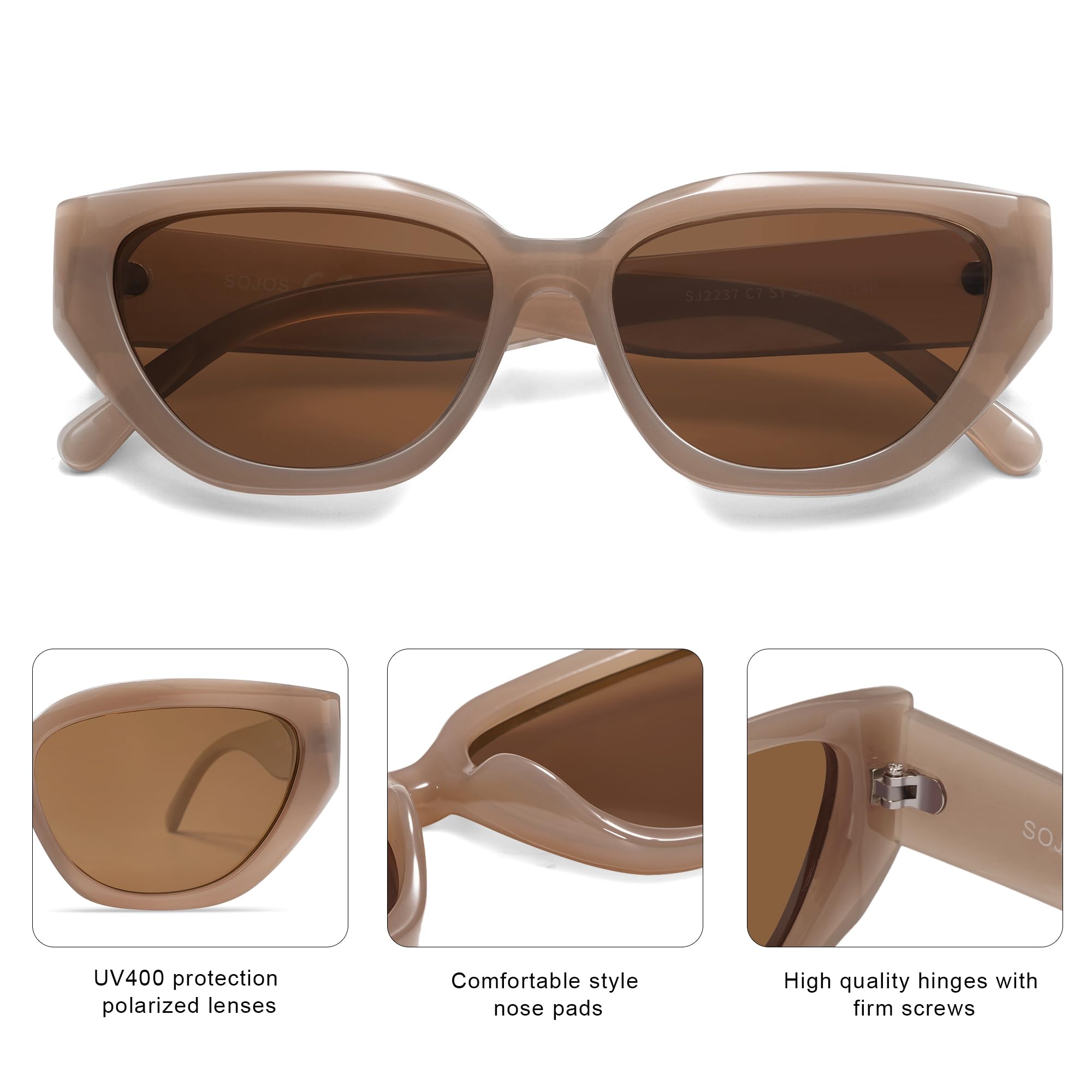 SOJOS Trendy Cute Cat Eye Polarized Sunglasses for Women Fashion Cateye Womens Sunnies SJ2237 Brown Frame Brown Lens