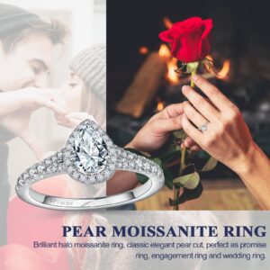 DAYBYDAY Pear Shaped Moissanite Engagement Rings for Women 925 Sterling Silver Lab Grown Diamond Teardrop Wedding Ring 1 Carat Pear Cut Promise Ring Size 6