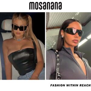 mosanana Y2K Wrap Around Sunglasses for Women Black Futuristic Trendy Fashion Cool Shield 2000s Shade Cute Funky Stylish Aesthetic Go Back