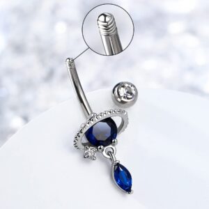 Melighting 14G Belly Button Rings Pack Stainless Steel 316L Blue Belly Rings for Women Clear CZ Planet Belly Piercing Moon Navel Barbell Body Piercing Jewelry (Blue)