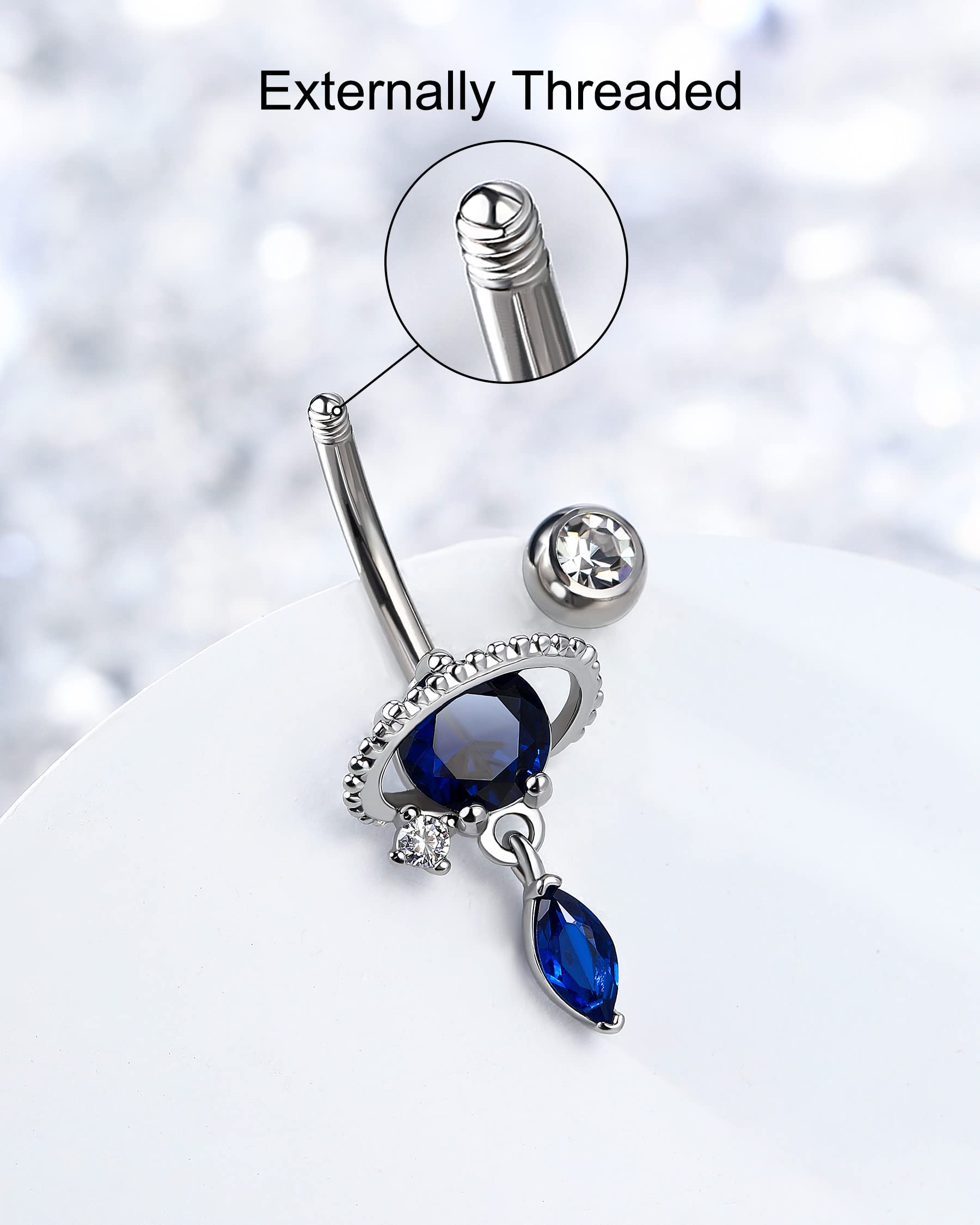 Melighting 14G Belly Button Rings Pack Stainless Steel 316L Blue Belly Rings for Women Clear CZ Planet Belly Piercing Moon Navel Barbell Body Piercing Jewelry (Blue)