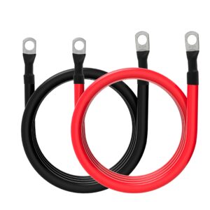 4 AWG Battery Cable 4AWG Gauge Pure Copper Battery Inverter Cables with 3/8 in Lugs Both Ends Power Inverter Wire Set for Automotive Solar Marine Boat RV Car Motorcycle Red and Black (6ft)