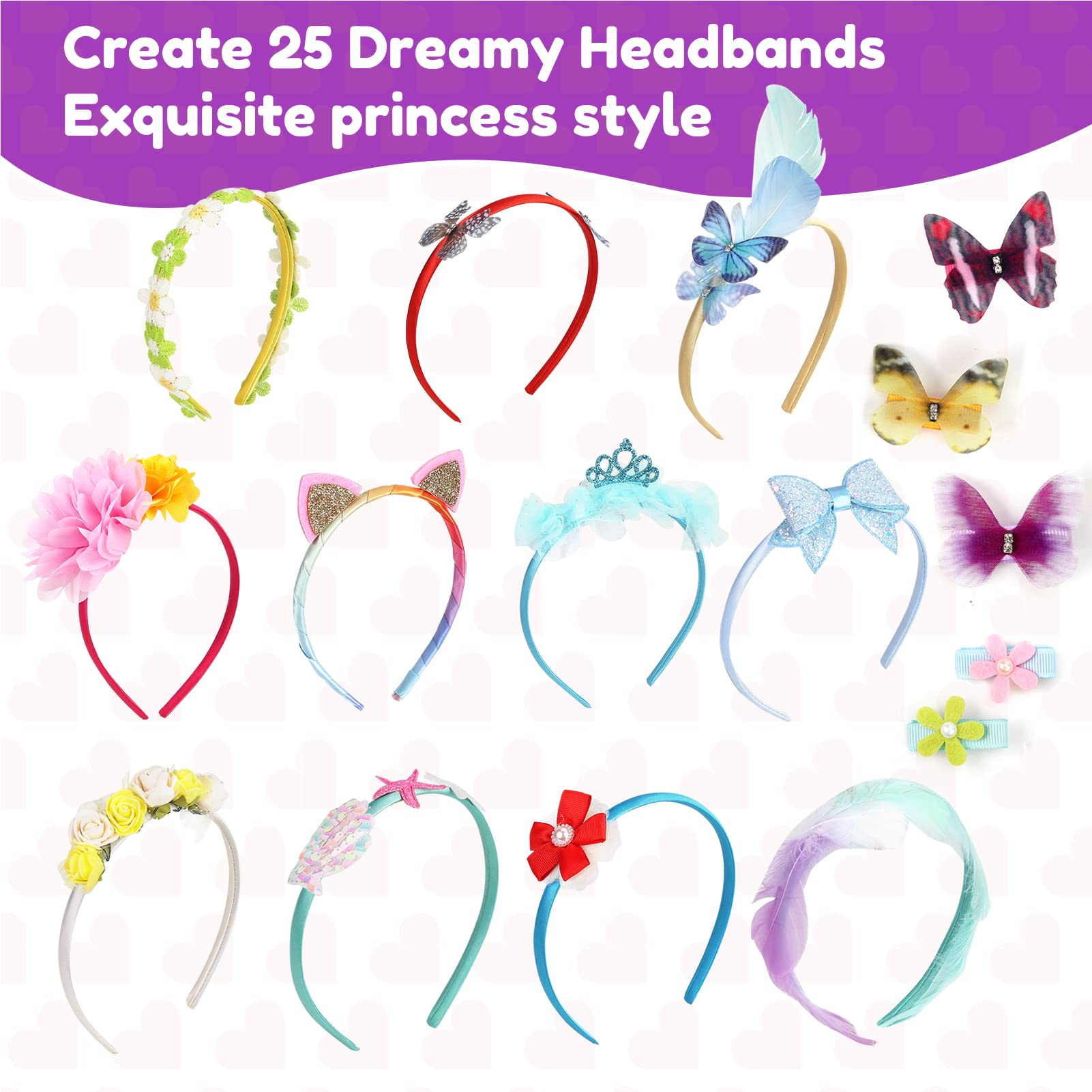 Karsspor 100 PCS Headband Making Kit for Girls, Make Your Own 20 Headbands + 5 Hairpins, Value Headband Kit for Girls, DIY Girls Hair Accessories, Arts and Crafts Gift for Ages 6+