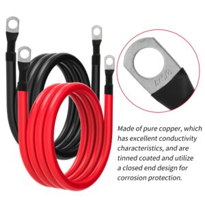 4 AWG Battery Cable 4AWG Gauge Pure Copper Battery Inverter Cables with 3/8 in Lugs Both Ends Power Inverter Wire Set for Automotive Solar Marine Boat RV Car Motorcycle Red and Black (6ft)