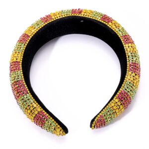 HZEYN Mardi Gras Padded Rhinestone Headband Wide Bejewelled Hairband Sparkly Mardi Gras Costume Headwear Party Headband