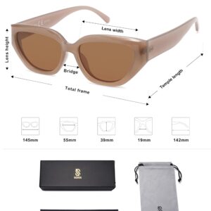 SOJOS Trendy Cute Cat Eye Polarized Sunglasses for Women Fashion Cateye Womens Sunnies SJ2237 Brown Frame Brown Lens