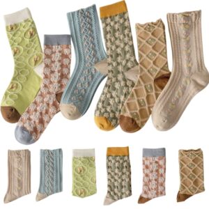 ellees 4/5/6/8/10pairs cute women socks winter gifts for women floral mid cut ankle socks warm thick soft casual cotton cozy short socks (6 pairs-colorful combo)