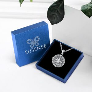 Eusense Compass Necklace 925 Sterling Silver Jewelry Compass Locket Necklace for Women Picture Locket Necklace that Holds Pictures Compass Jewelry Compass Pendant Necklace for Men