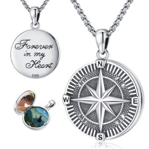 Eusense Compass Necklace 925 Sterling Silver Jewelry Compass Locket Necklace for Women Picture Locket Necklace that Holds Pictures Compass Jewelry Compass Pendant Necklace for Men