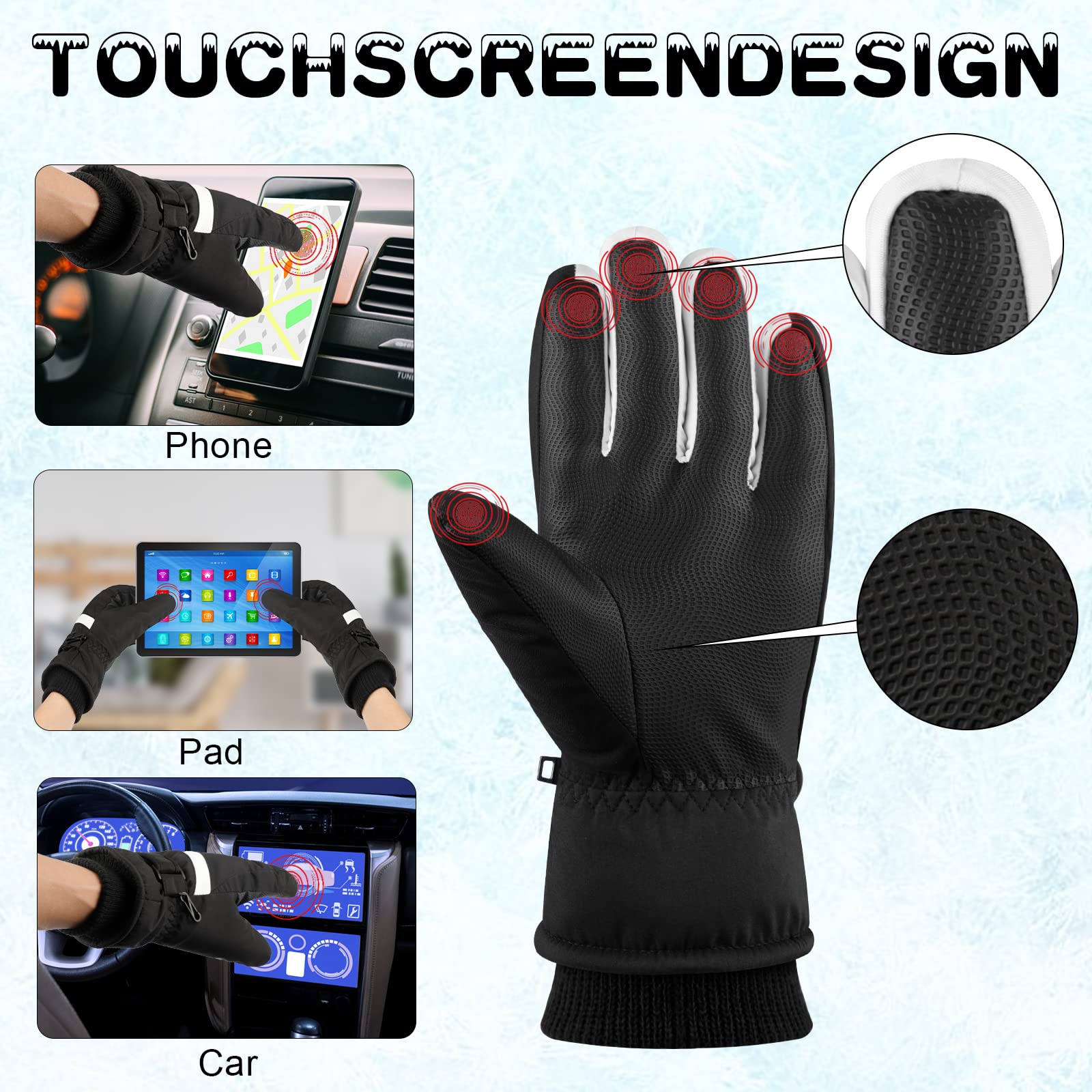 ONESING Ski Gloves Women -30°F Waterproof Winter Gloves Touchscreen Snow Gloves Women Men Warm Windproof Snowboard Gloves for Cold Weather