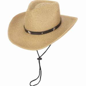 Straw Cowboy Cowgirl Hat for Men Women Wide Brim Sun Hat Western Style with String Khaki