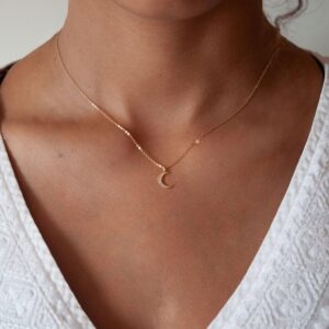 HANLI 14K Gold Plated Moon and Star Necklace for Women - Dainty Gold Jewelry for Women