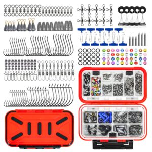 GOANDO 238pcs Fishing Accessories Kit Fishing Tackle Box Including Fishing Hooks Fishing Weights Beads Split Shot Fishing Gear for Bass Trout Salmon Fishing Gifts for Men