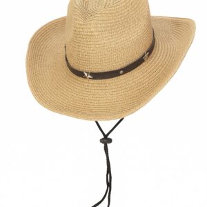 Straw Cowboy Cowgirl Hat for Men Women Wide Brim Sun Hat Western Style with String Khaki