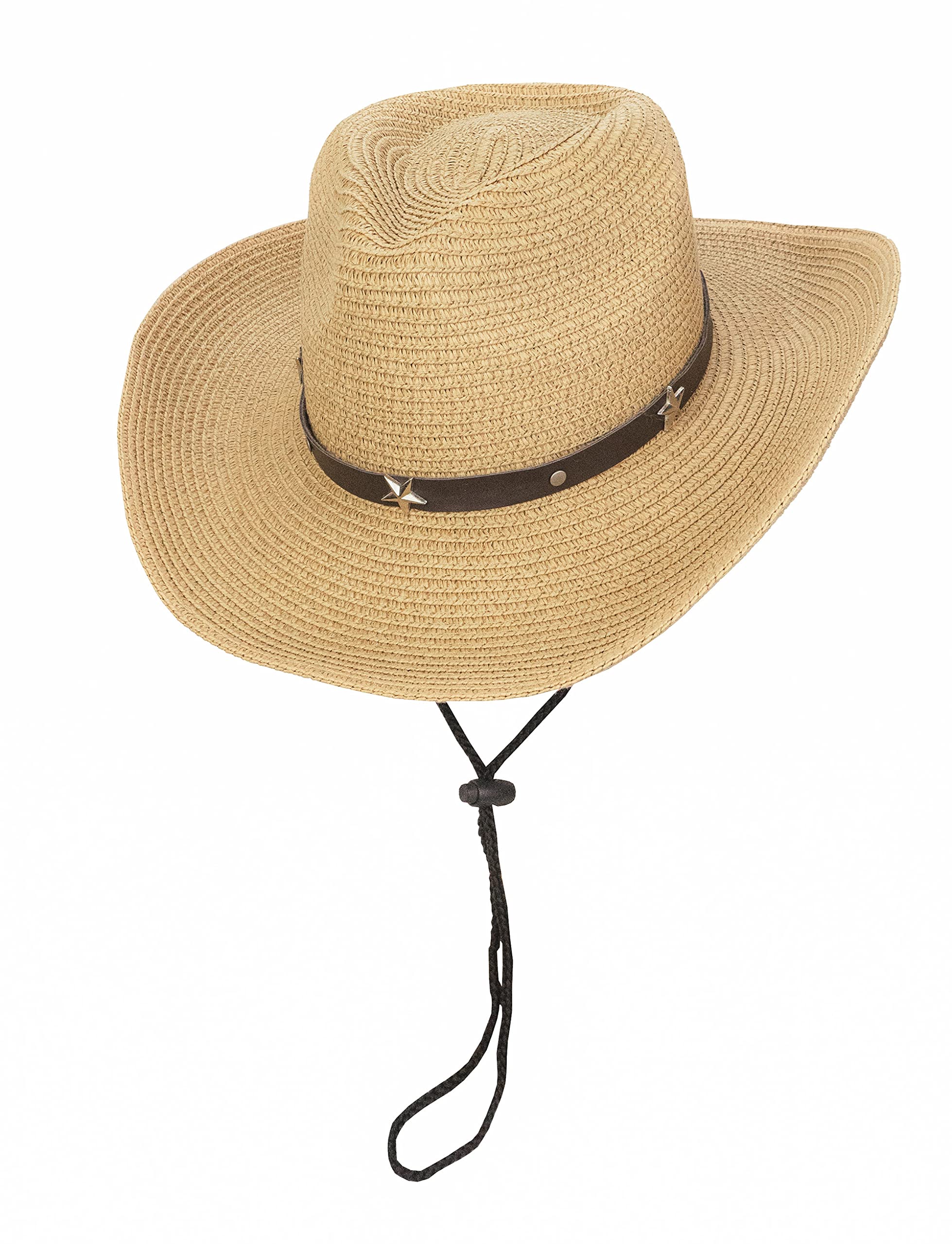 Straw Cowboy Cowgirl Hat for Men Women Wide Brim Sun Hat Western Style with String Khaki