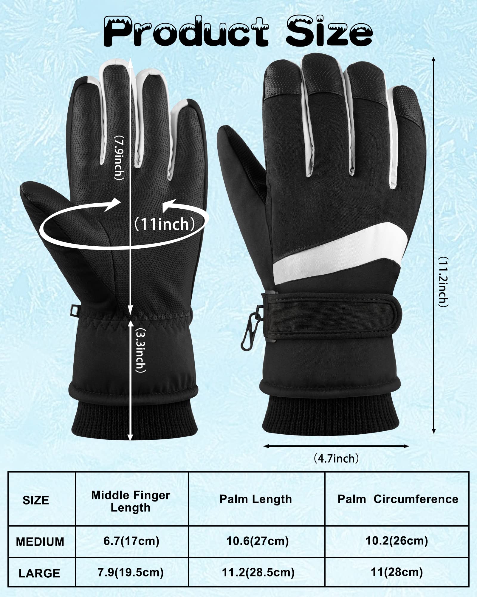 ONESING Ski Gloves Women -30°F Waterproof Winter Gloves Touchscreen Snow Gloves Women Men Warm Windproof Snowboard Gloves for Cold Weather