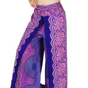 Your Cozy Harem Pants Yoga for Women Palazzo Beach Wear Wide Leg Boho Hippie Bohemian Aladdin Genie (Pink Blue Sunflower_S)