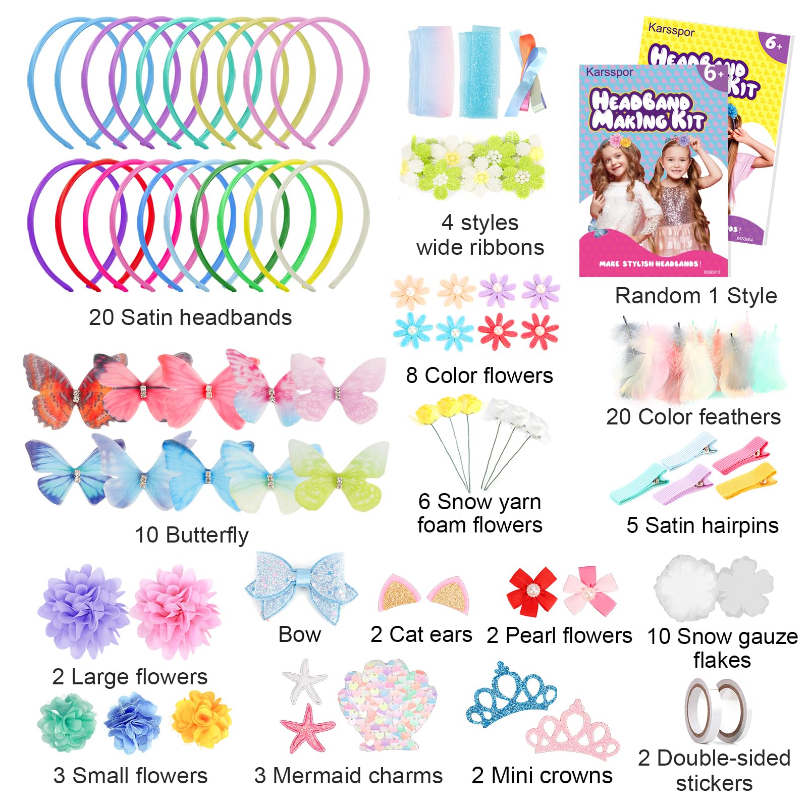 Karsspor 100 PCS Headband Making Kit for Girls, Make Your Own 20 Headbands + 5 Hairpins, Value Headband Kit for Girls, DIY Girls Hair Accessories, Arts and Crafts Gift for Ages 6+