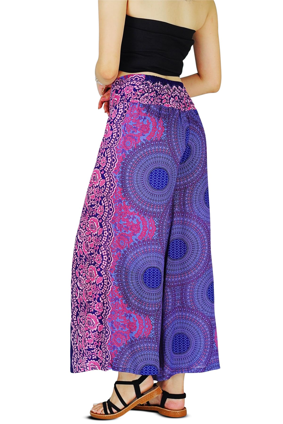 Your Cozy Harem Pants Yoga for Women Palazzo Beach Wear Wide Leg Boho Hippie Bohemian Aladdin Genie (Pink Blue Sunflower_S)