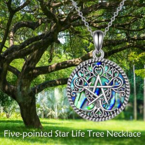 YFN Pentagram Pentacle Wiccan Necklace Sterling Silver Magic Amulet Tree of Life Necklace Star Pentagra Gothic Jewelry for Men Women