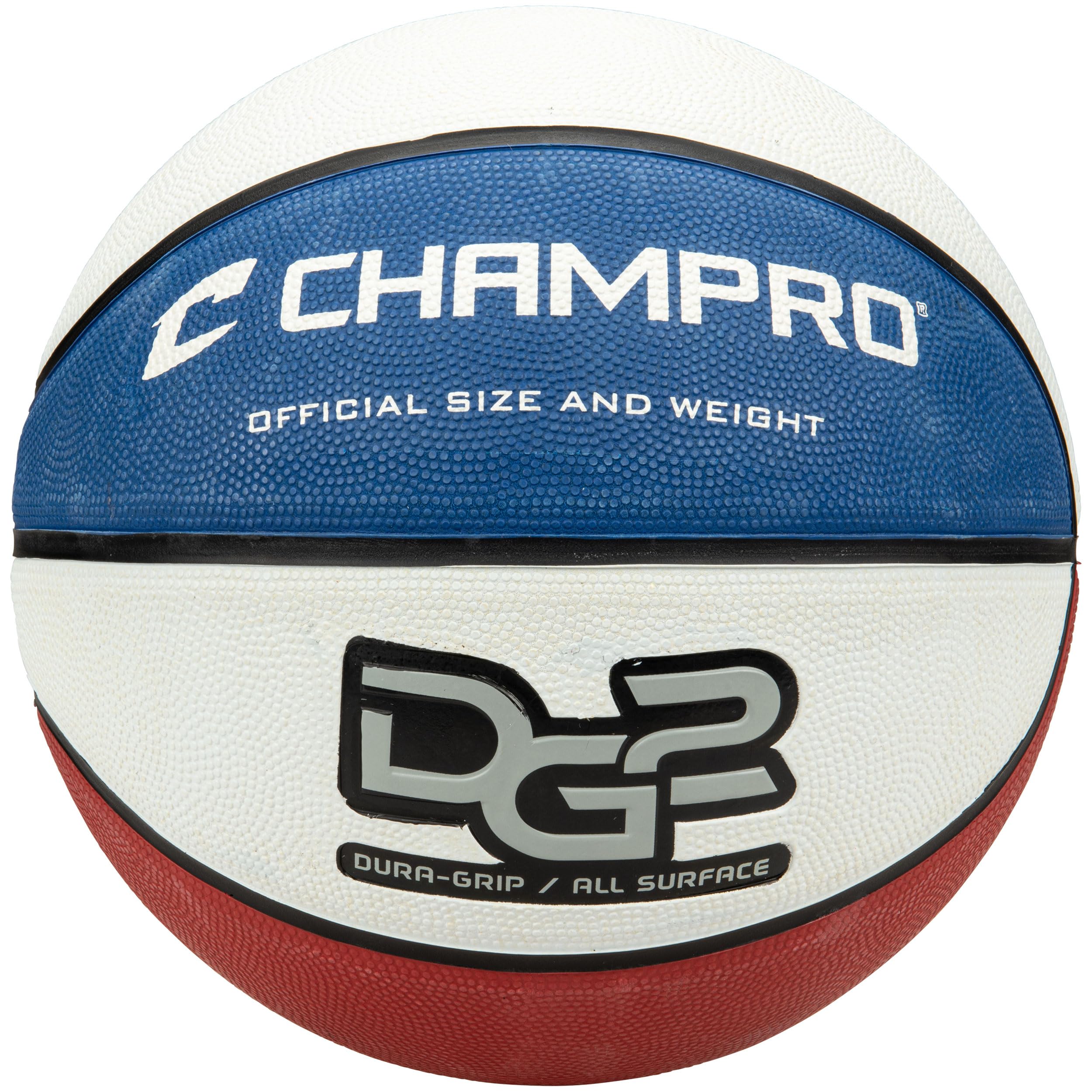 Champro Dura-Grip 230 Rubber Basketball, Women's Size 28.5, Red, White, and Blue