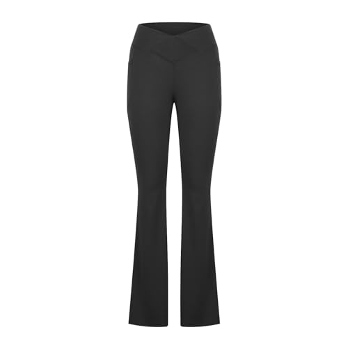 XUNRYAN Leggings for Women Bootcut Yoga Pants High Waisted Flare Leggings Palazzo Work Athletic Workout Yoga Pants w Pocket Black