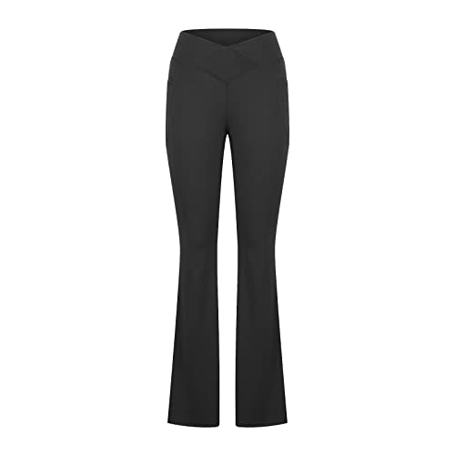 XUNRYAN Leggings for Women Bootcut Yoga Pants High Waisted Flare Leggings Palazzo Work Athletic Workout Yoga Pants w Pocket Black