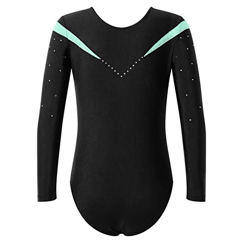 CHICTRY Big Girls V Neck Ballet Gymnastics Leotards Sparkle Diamond Athletic Dance Bodysuits Skating Jumpsuit Unitard Light Green 12 Years