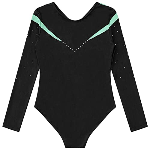 CHICTRY Big Girls V Neck Ballet Gymnastics Leotards Sparkle Diamond Athletic Dance Bodysuits Skating Jumpsuit Unitard Light Green 12 Years