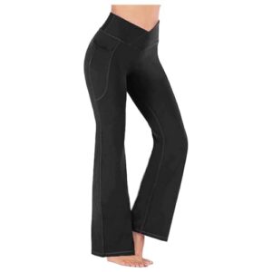 XUNRYAN Leggings for Women Bootcut Yoga Pants High Waisted Flare Leggings Palazzo Work Athletic Workout Yoga Pants w Pocket Black