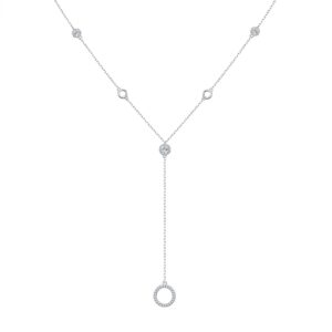 DAOCHONG Circle Long Chain Sweater Necklace for Women S925 Sterling Silver Long Chain Eternity Circle Pendant Sweater Y-Necklace for Women Teenage 26 inches