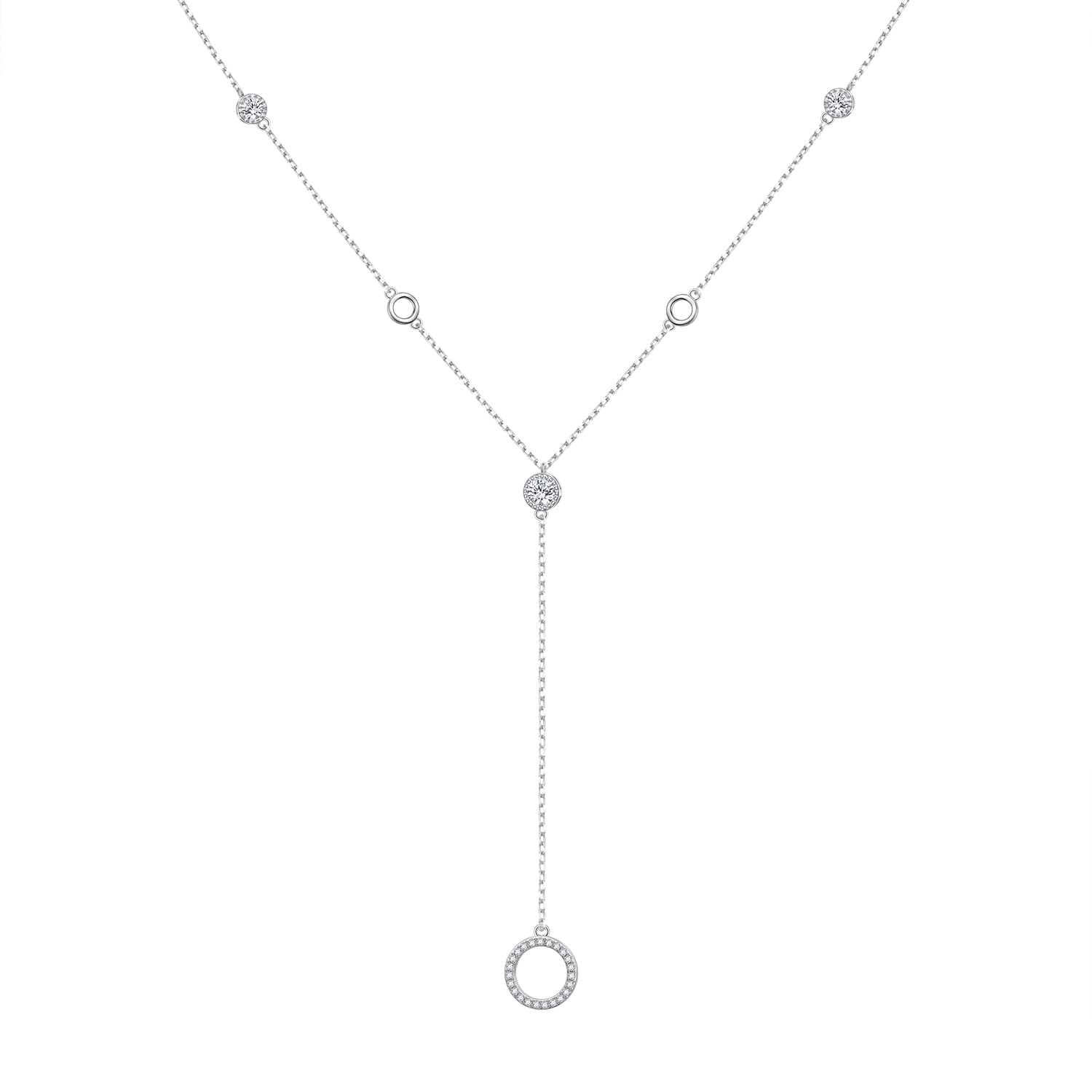 DAOCHONG Circle Long Chain Sweater Necklace for Women S925 Sterling Silver Long Chain Eternity Circle Pendant Sweater Y-Necklace for Women Teenage 26 inches