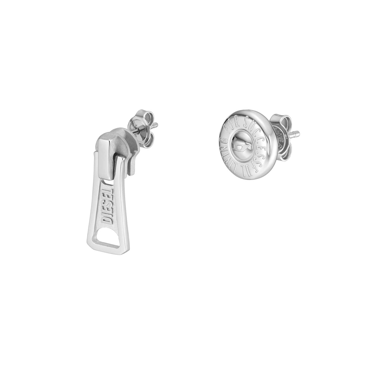 Diesel All-Gender Stainless Steel Stud Earring Set, Color: Silver Zipper (Model: DX1402SET)