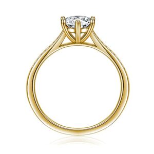 FACETS JEWELS 2.20 TCW Full White Moissanite Diamond Engagement And Wedding Ring For Women, Six Prong Solitaire With Assent Ring In - 14K Solid Yellow Gold Size 7