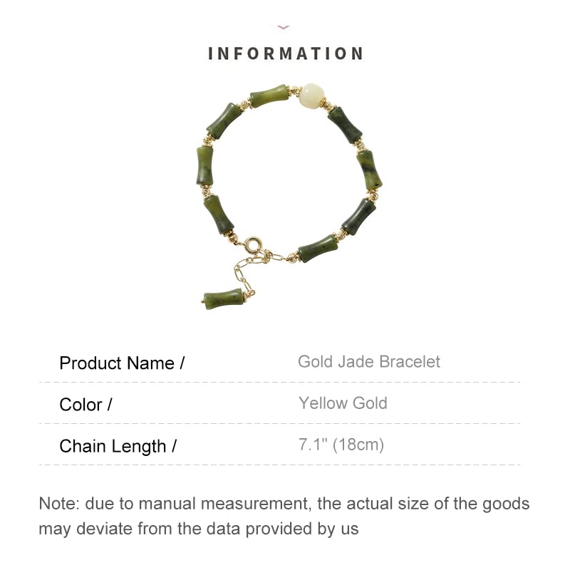 SLOEFY 14K Gold Jade Bracelet for Women, Bamboo Jade Bracelet, Valentine's Day Gift for Wife, Girlfriend (dark green, 14K)