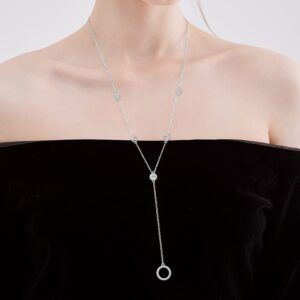 DAOCHONG Circle Long Chain Sweater Necklace for Women S925 Sterling Silver Long Chain Eternity Circle Pendant Sweater Y-Necklace for Women Teenage 26 inches