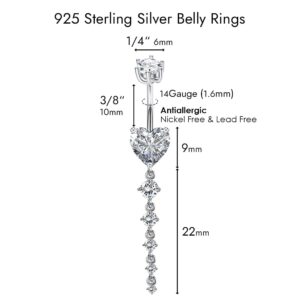 Musegetes Sterling Silver Belly Button Rings, Real 925 Sterling Silver, 14G Sterling Silver Navel Rings, High Polished Smooth Surface, Resists Allergy, Sterling Silver, cubic zirconia