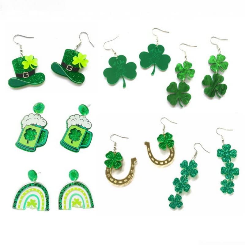 St Patrick's Day Earrings for Women Irish Shamrock Dangle Earrings Green Clover Hat Horseshoe Drop Earrings Good Luck St Patty's Accessories