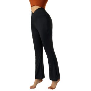 Women's Wide Leg Bootcut Yoga Pants Cross High Waisted Workout Lounge Palazzo Flare Leggings (Black, M)