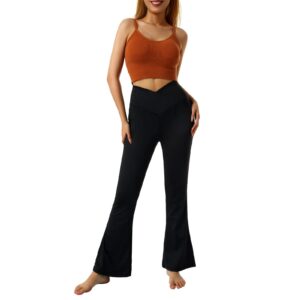 Women's Wide Leg Bootcut Yoga Pants Cross High Waisted Workout Lounge Palazzo Flare Leggings (Black, M)