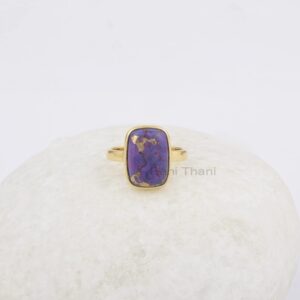 Purple Turquoise Ring, 10x14mm Cushion Gemstone Ring, Handmade Jewelry, Minimalist Ring, 925 Silver Ring, Gold plated Ring, Lite Weight Ring (Gold Plated, 5 US)