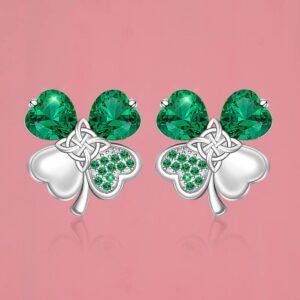 St Patricks Day Earrings Shamrock Earrings Four Leaf Clover Studs for Women Sterling Silver Celtic Knot Green Irish Shamrock Jewelry Charms Lucky Gifts