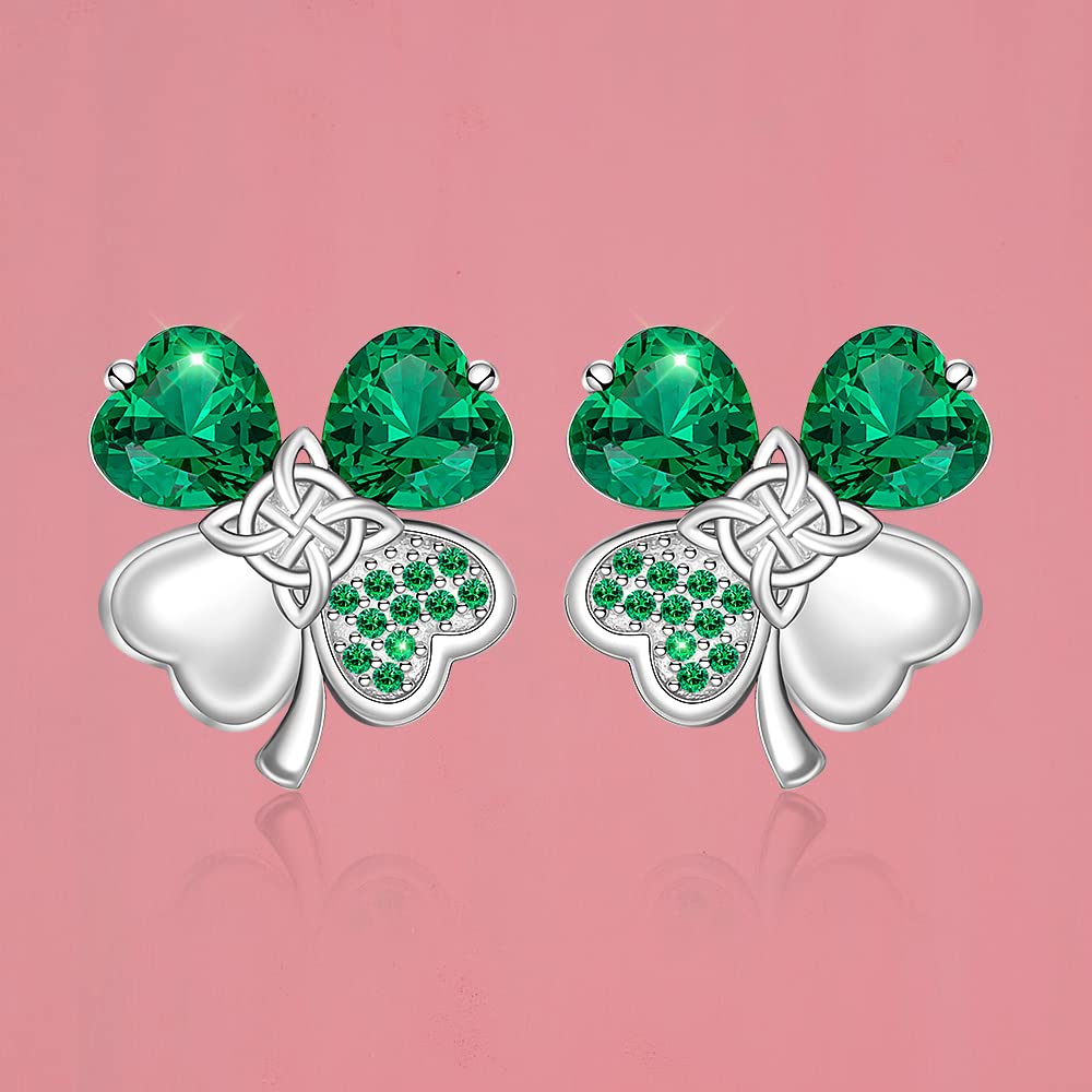 St Patricks Day Earrings Shamrock Earrings Four Leaf Clover Studs for Women Sterling Silver Celtic Knot Green Irish Shamrock Jewelry Charms Lucky Gifts