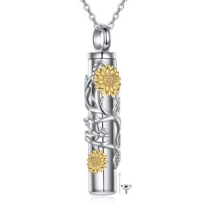 ONEFINITY Urn Necklaces for Ashes Sterling Silver Sunflower Flower Bar Cremation Necklace Memory Jewelry for Women