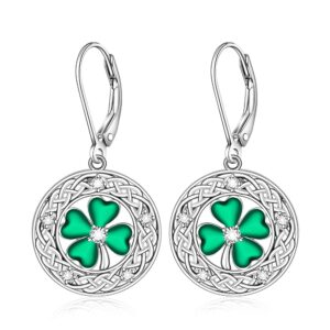 st patricks day earrings shamrock earrings for women four leaf clover dangle sterling silver celtic knot green irish shamrock lucky jewelry valentines day gifts