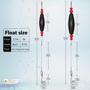 THKFISH Catfish Float Rigs,Catfish Rattling Line Float for Santee Rig,Catfish Tackle Rattling Cork EVA Foam Peg Floats Bait Rigs, Bobbers with Double Hooks 4PCS 2.5in 3in