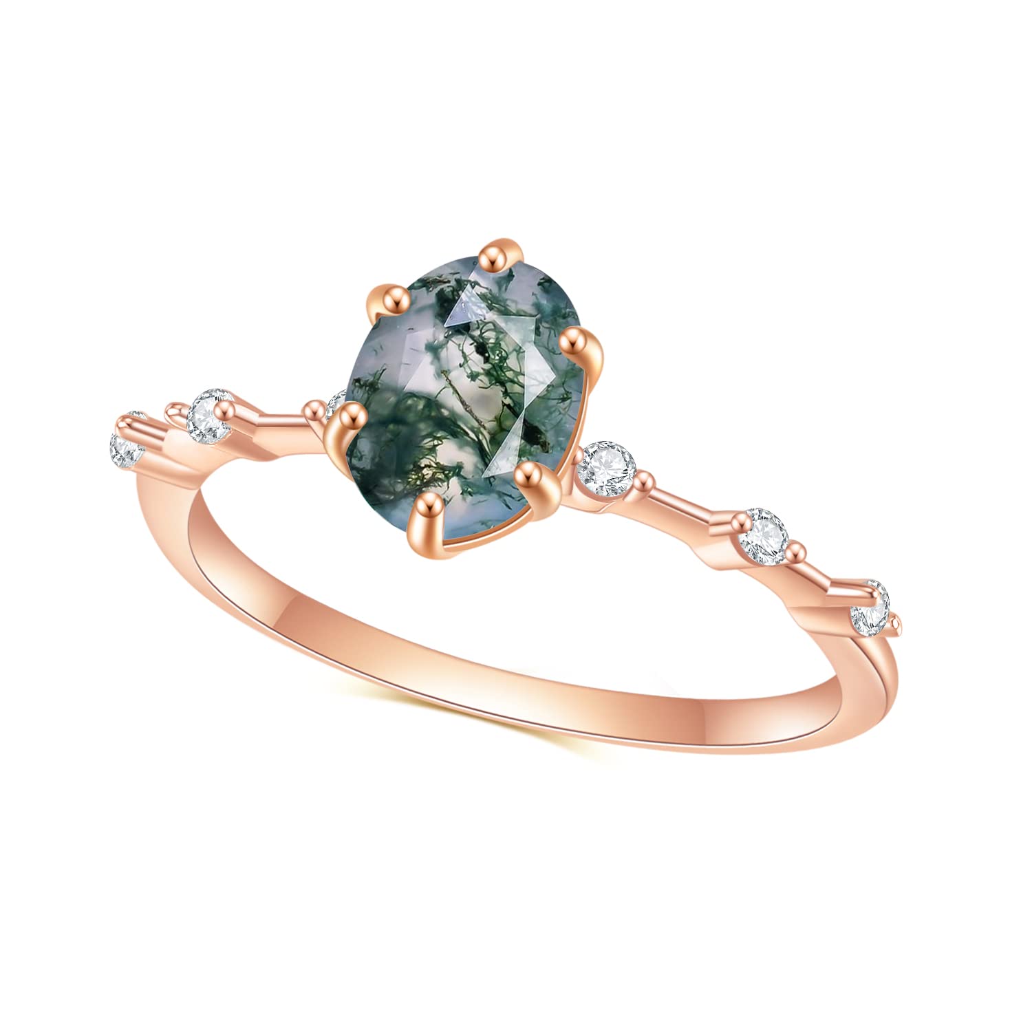 Gem's Beauty Valentine's Day Gifts Green Moss Agate Jewelry Natural Moss Agate Engagement Rose Gold Rings in 925 Sterling Silver for Women Wedding Moss Agate Ring(Size8)