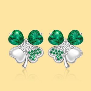 St Patricks Day Earrings Shamrock Earrings Four Leaf Clover Studs for Women Sterling Silver Celtic Knot Green Irish Shamrock Jewelry Charms Lucky Gifts