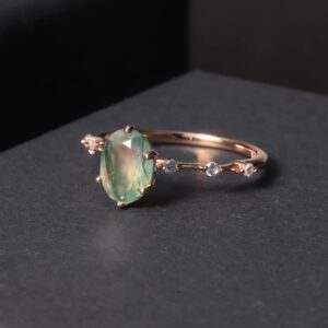 Gem's Beauty Valentine's Day Gifts Green Moss Agate Jewelry Natural Moss Agate Engagement Rose Gold Rings in 925 Sterling Silver for Women Wedding Moss Agate Ring(Size8)